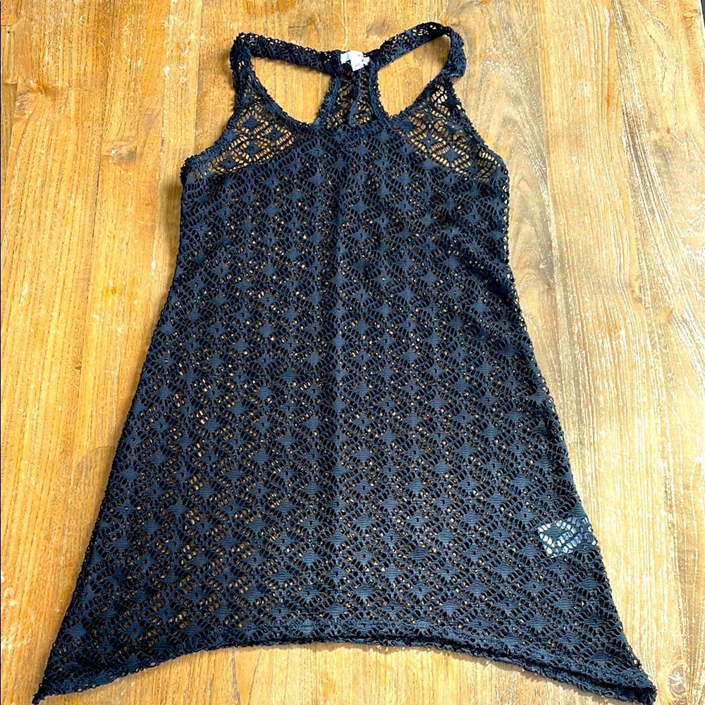 BONGO black knit crochet lace style swim coverup Small